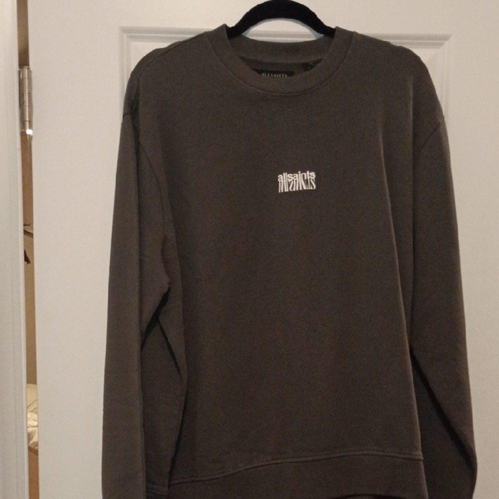 AllSaints Men's Pipe 🩶 Grey Logo Crewneck Sweater